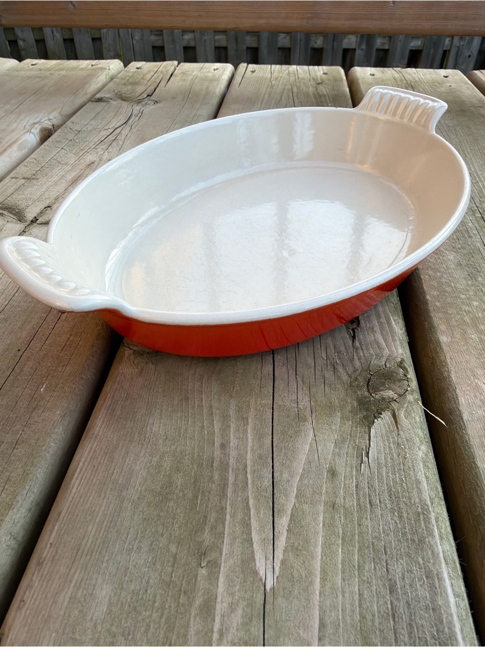 🧡 Vintage Le Creuset Orange Oval Baking Dish Casserole Stoneware 11"